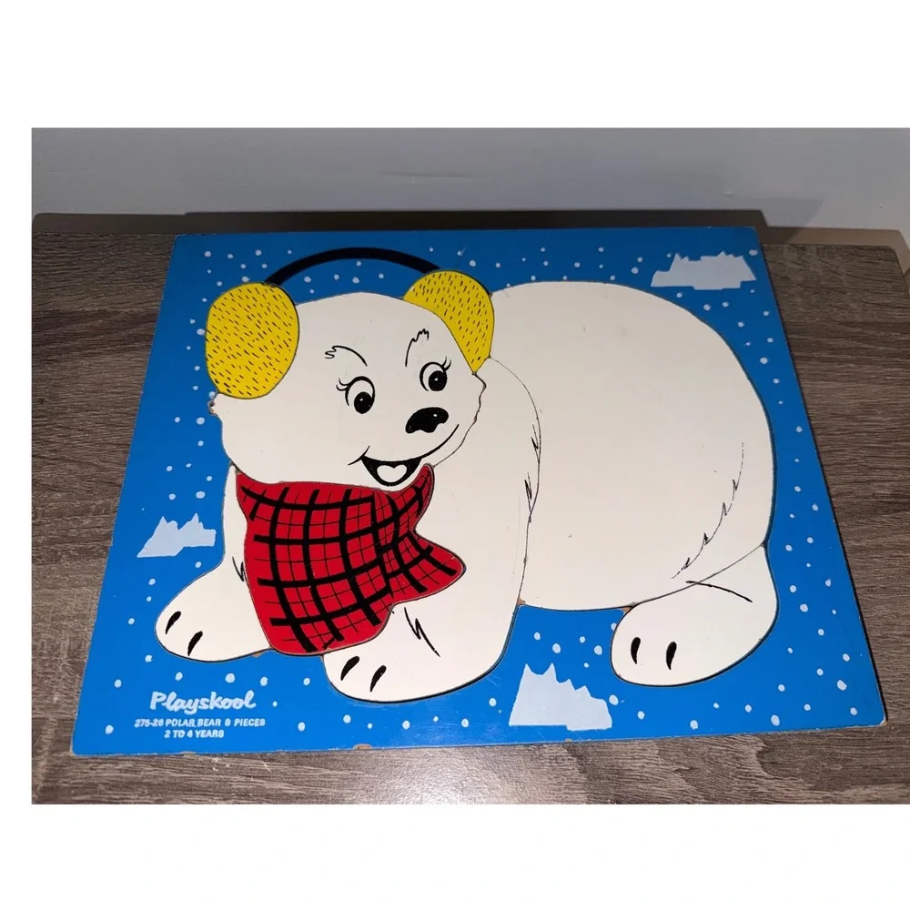 Vintage Playskool Polar Bear Wood Inlay Puzzle 275-28 8 Pieces Preschool Toy